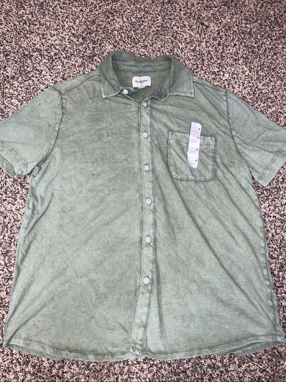 Goodfellow & Co Sage Green Stone Short Sleeve Slub Button-Down Shirt Mens M NWOT